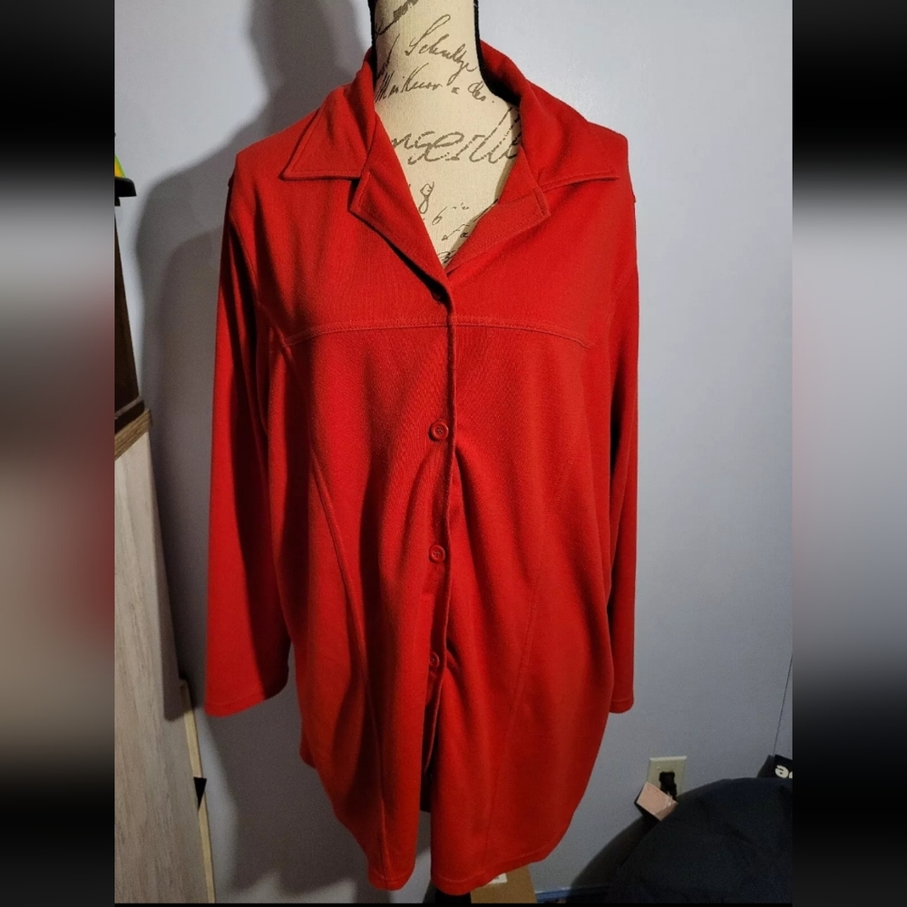 ❤️5 For 25 Mountain Lake Red Stretch Button Up Long Sleeve Blouse Plus Size 2x